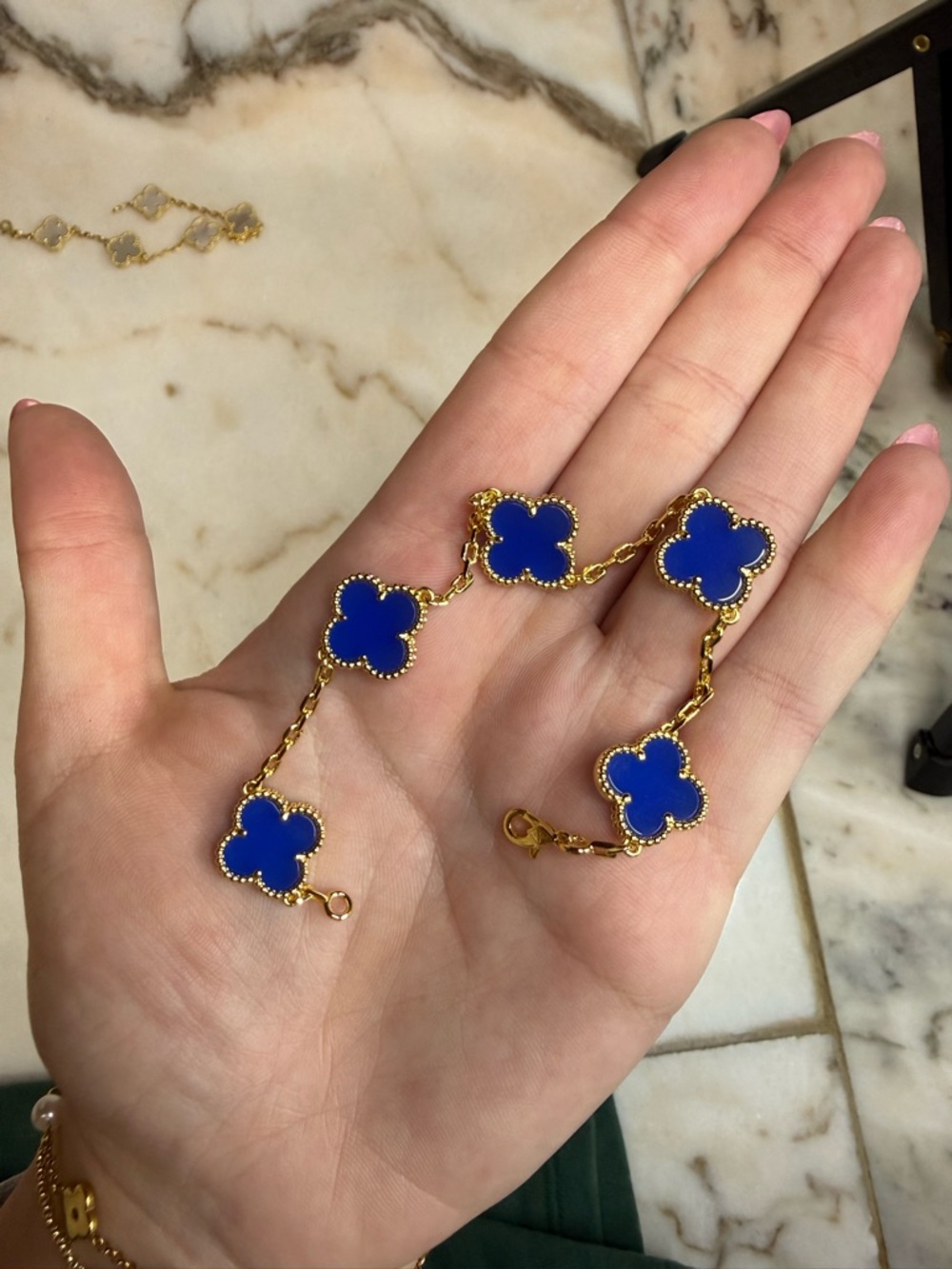 Gold Blue Clover Bracelet (Vancleef)